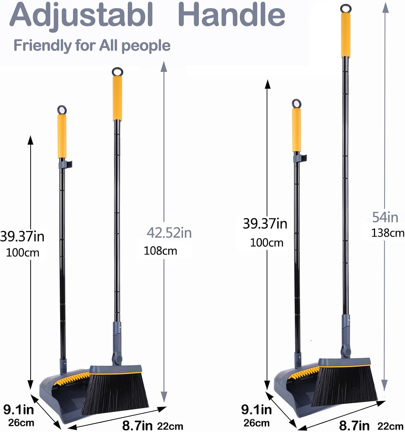 JEHONN Dustpan and Brush Set Long Handled, Tall 18... - Image 4