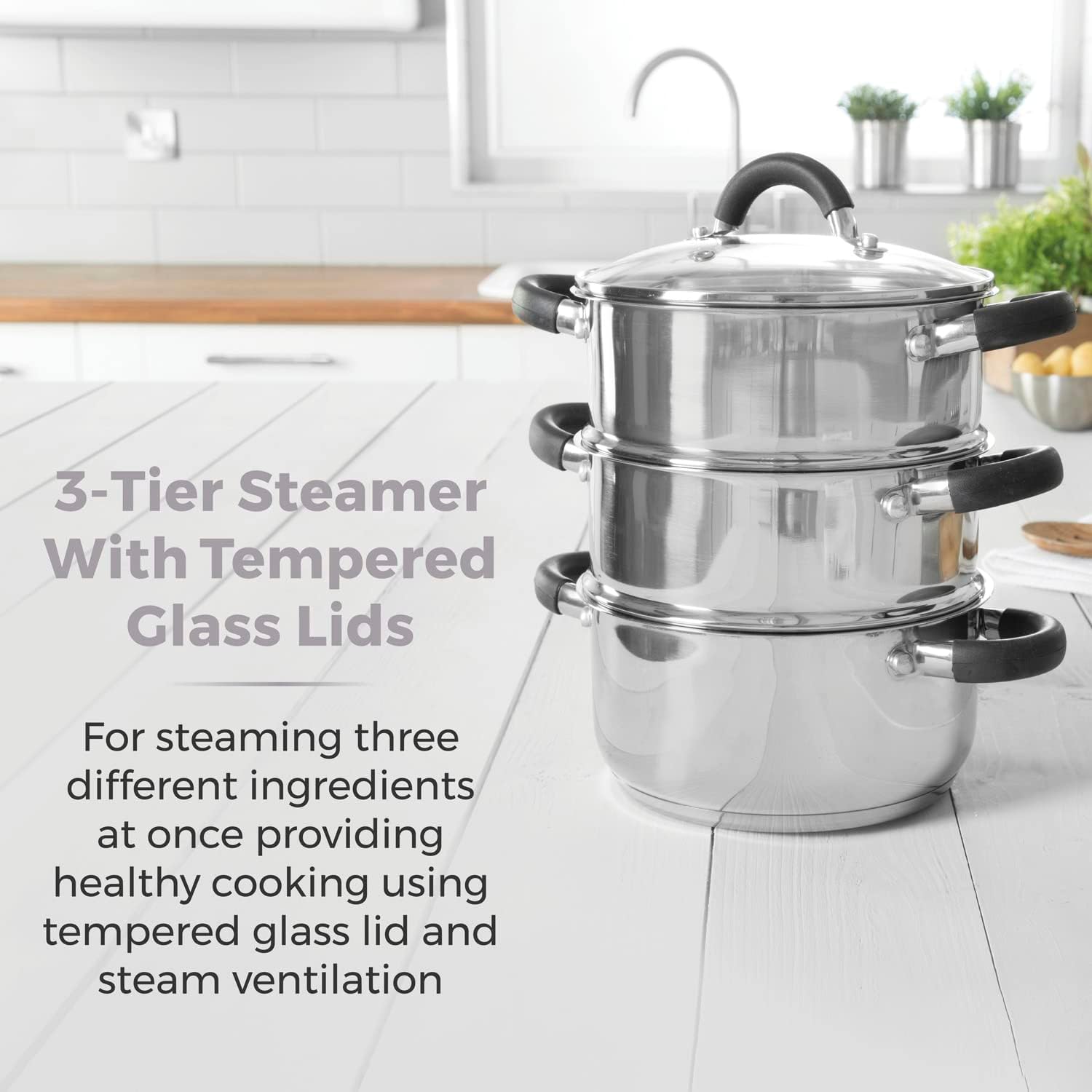Tower T80836 3-Tier Steamer with Encapsulated Bas... - Image 4