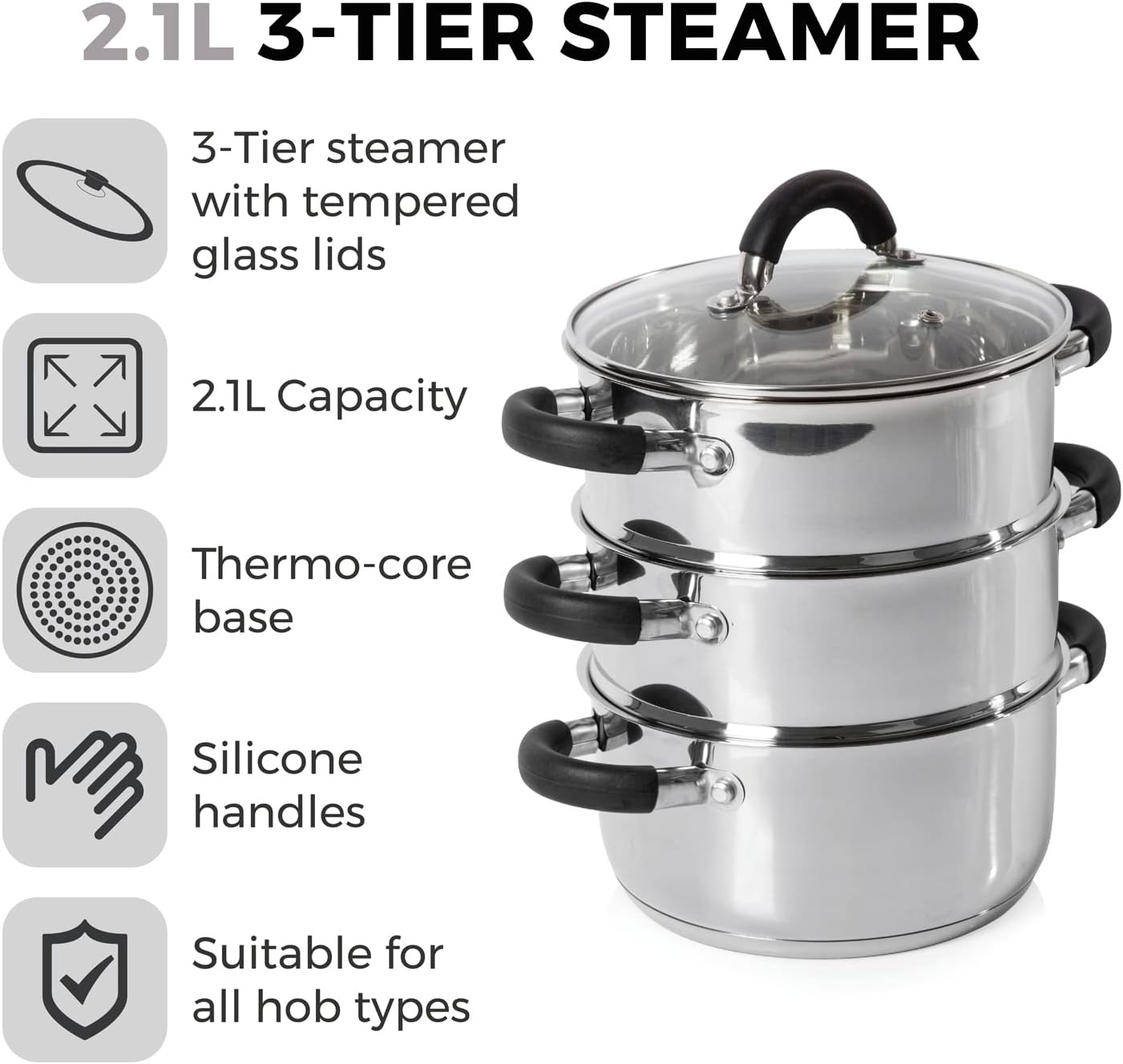 Tower T80836 3-Tier Steamer with Encapsulated Bas... - Image 3