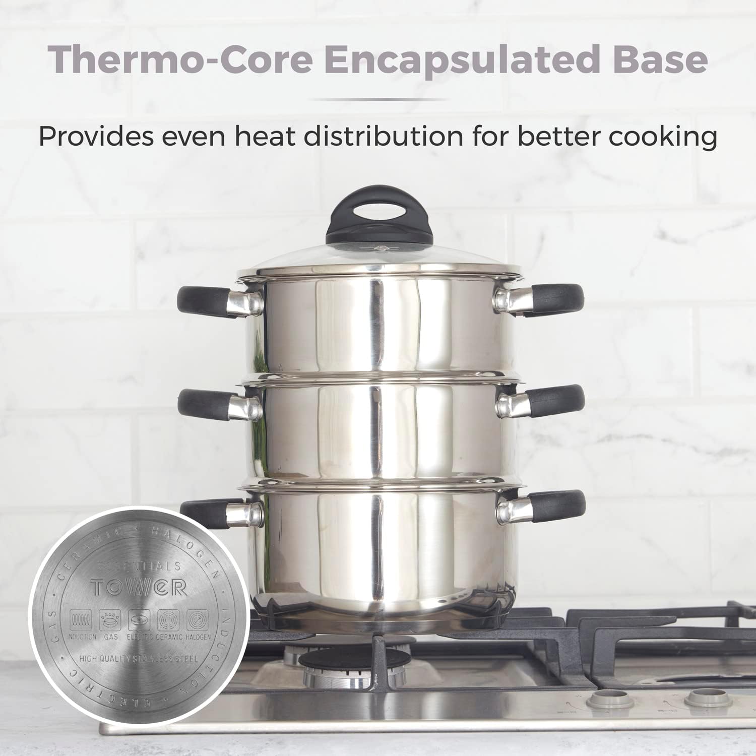 Tower T80836 3-Tier Steamer with Encapsulated Bas... - Image 6