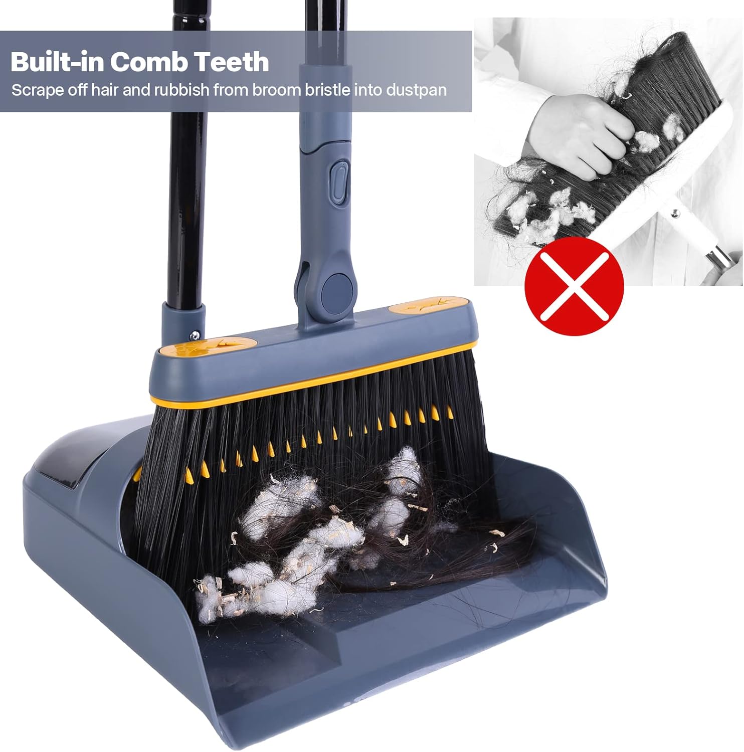 JEHONN Dustpan and Brush Set Long Handled, Tall 18... - Image 3