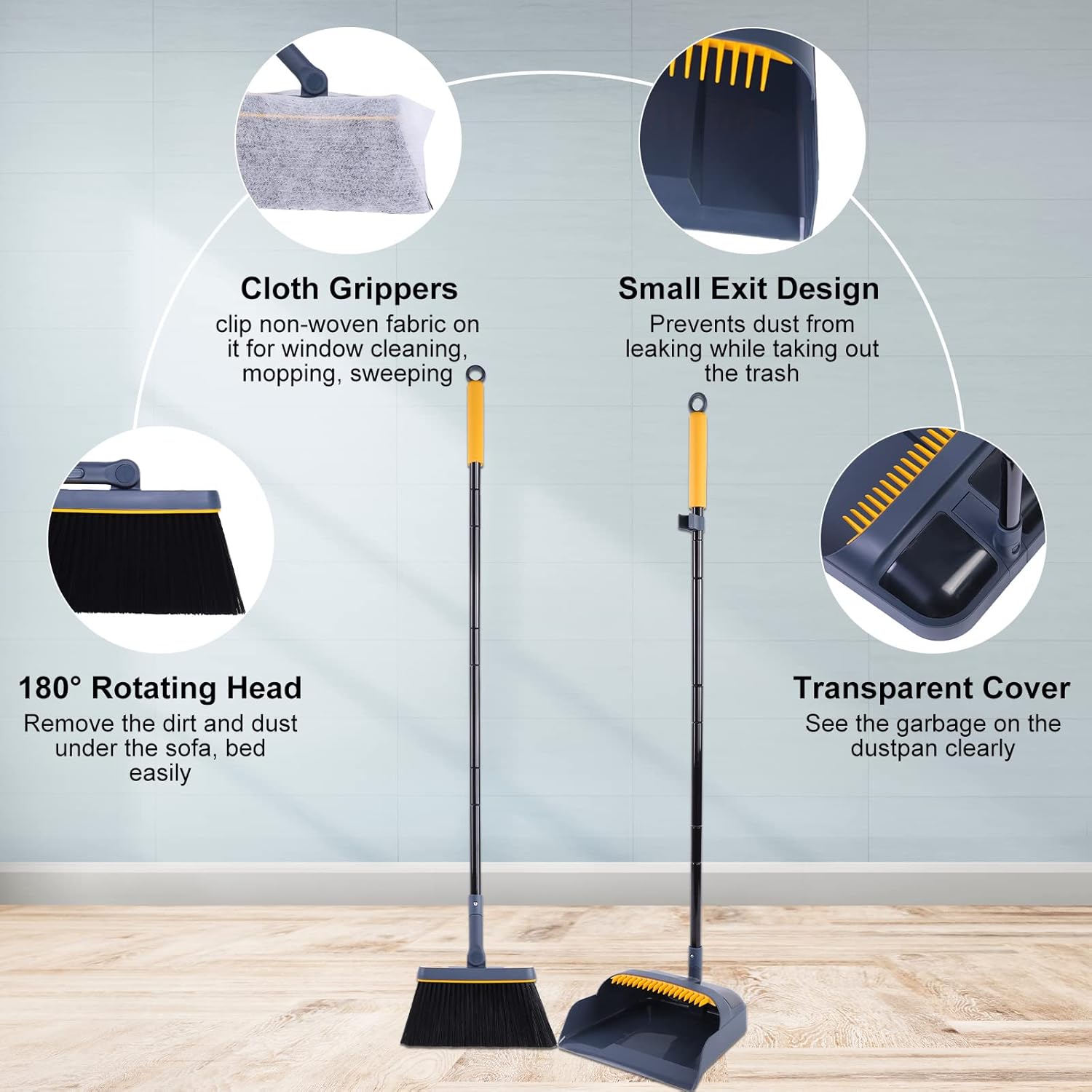 JEHONN Dustpan and Brush Set Long Handled, Tall 18... - Image 5