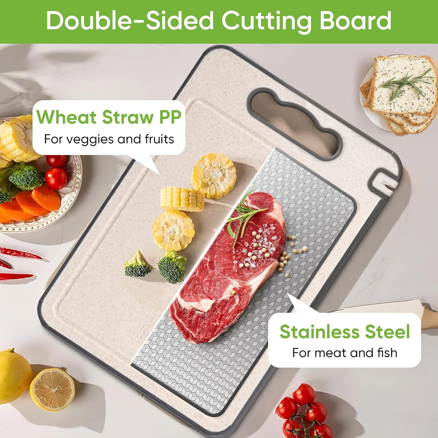 Cutting Board for Kitchen Double Sided 304 Stainle... - Image 5