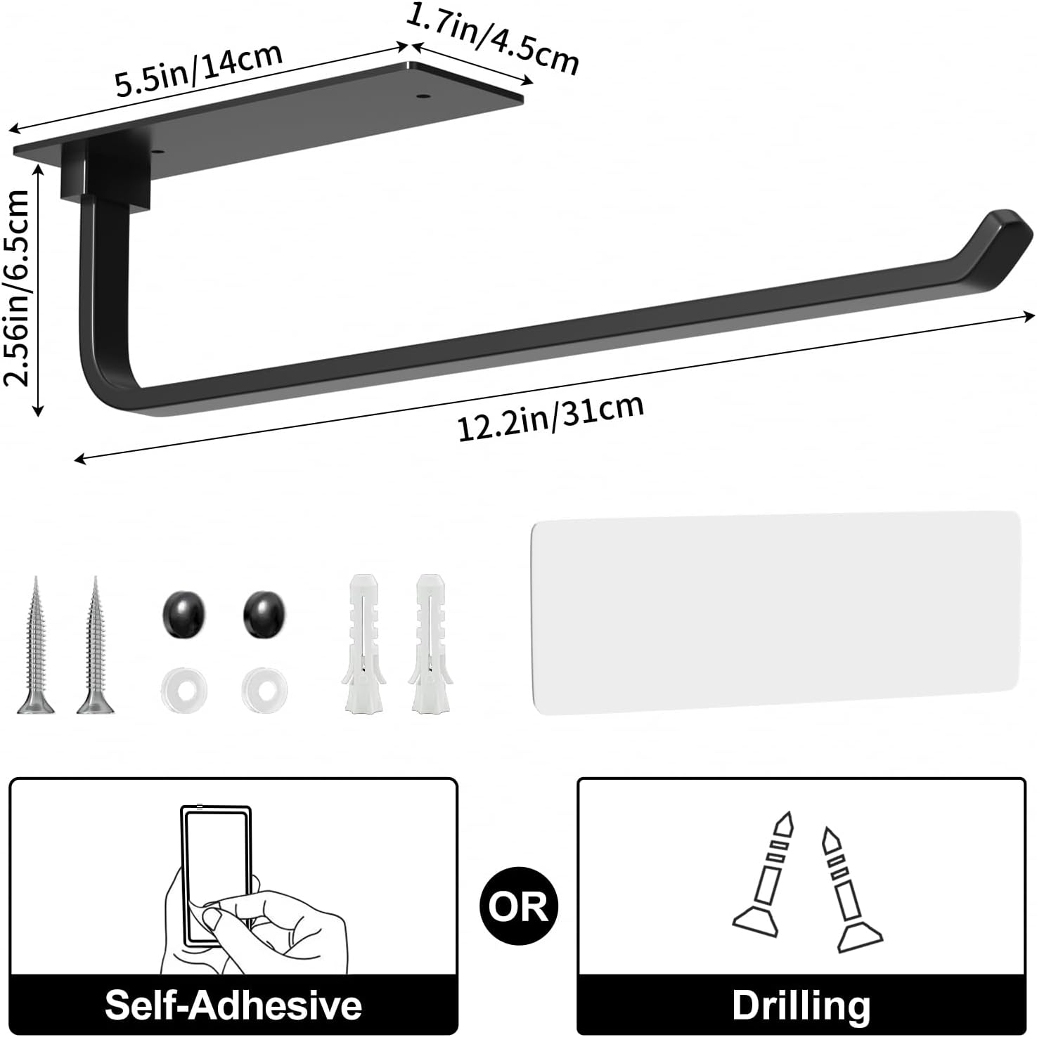 Black Kitchen Roll Holder Under Cabinet, Self-Adhe... - Image 6