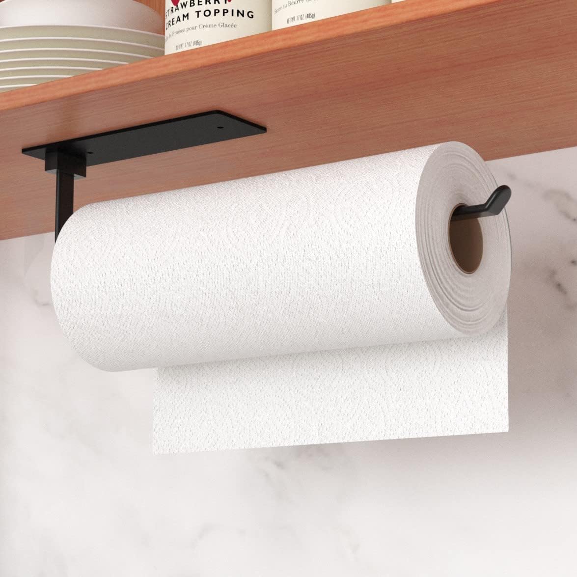Black Kitchen Roll Holder Under Cabinet, Self-Adhe... - Image 2