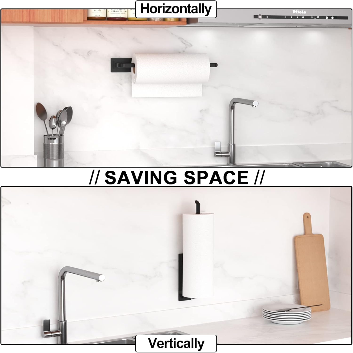 Black Kitchen Roll Holder Under Cabinet, Self-Adhe... - Image 4