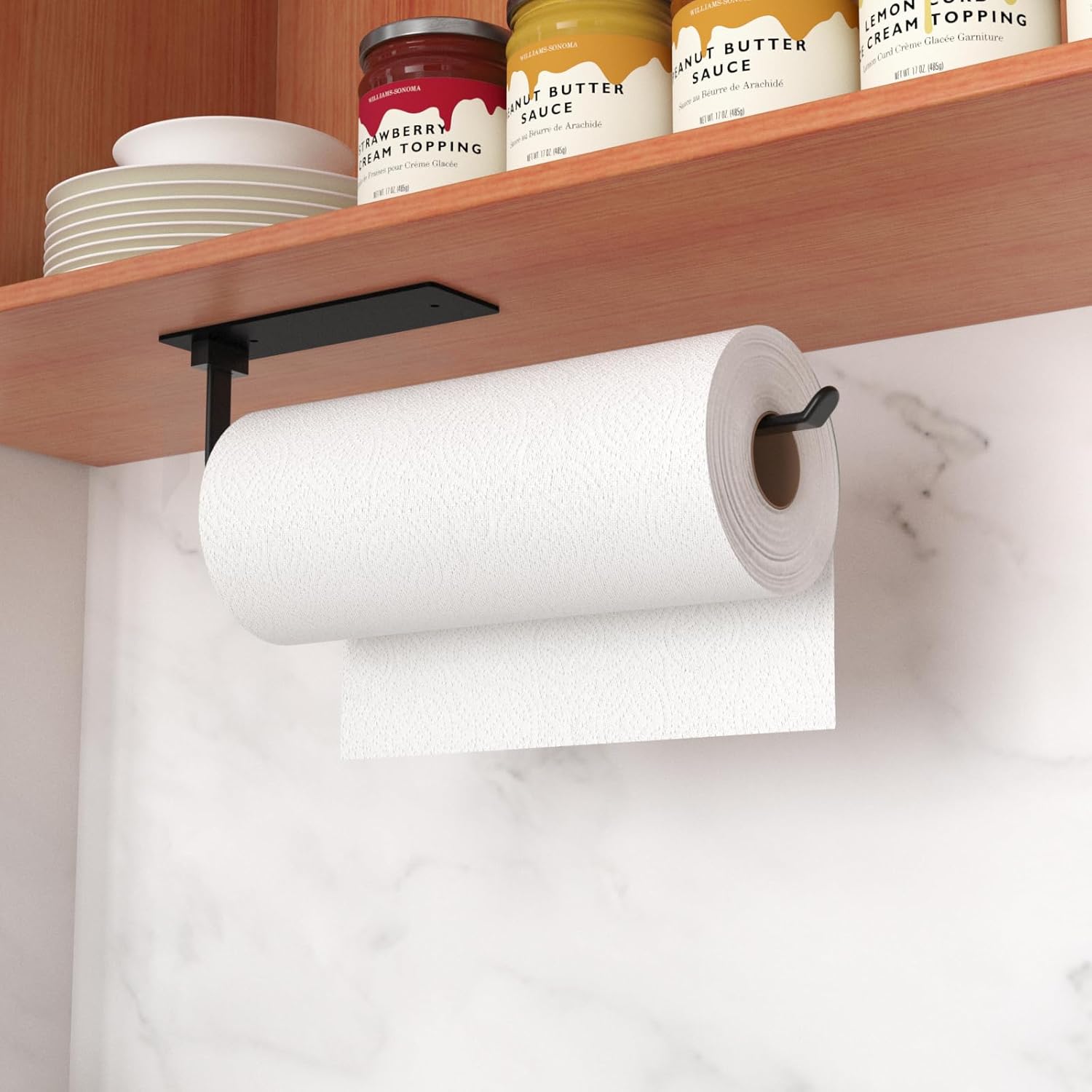 Black Kitchen Roll Holder Under Cabinet, Self-Adhe... - Image 8