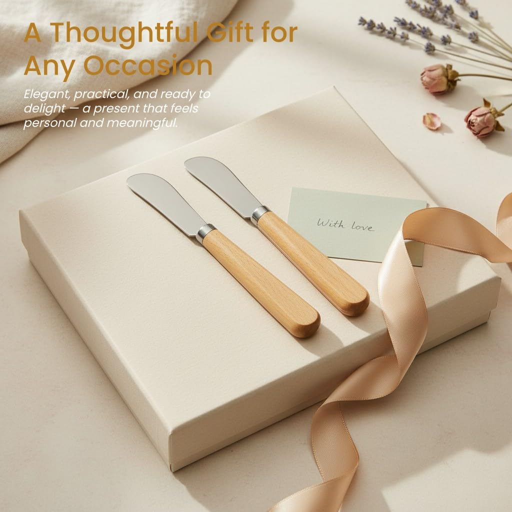 Butter Knife Set of 2 – 7" Beechwood Handle Butter... - Image 7