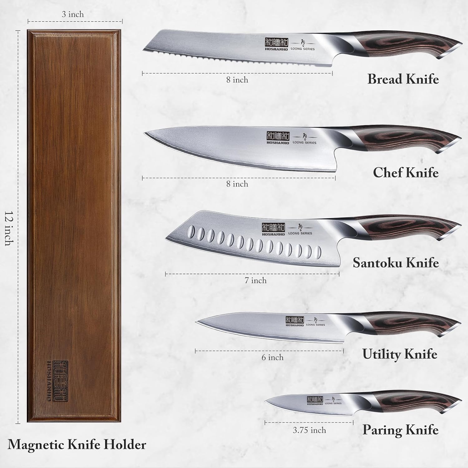 HOSHANHO Knife Set with Magnetic Knife Holder, 6 P... - Image 3