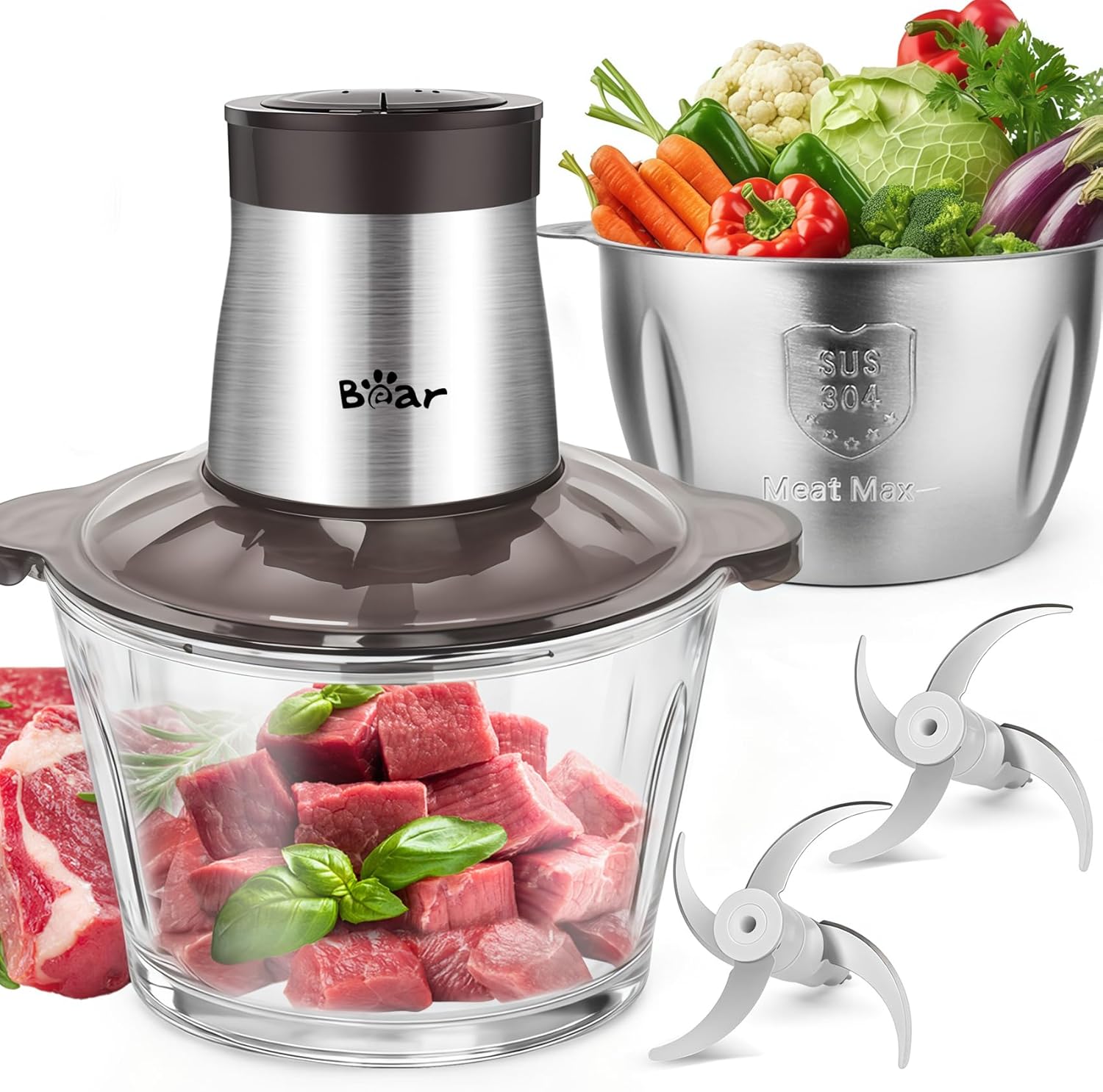Bear 2L+1.8L 600W Electric Food Processors & Chopp... - Image 2