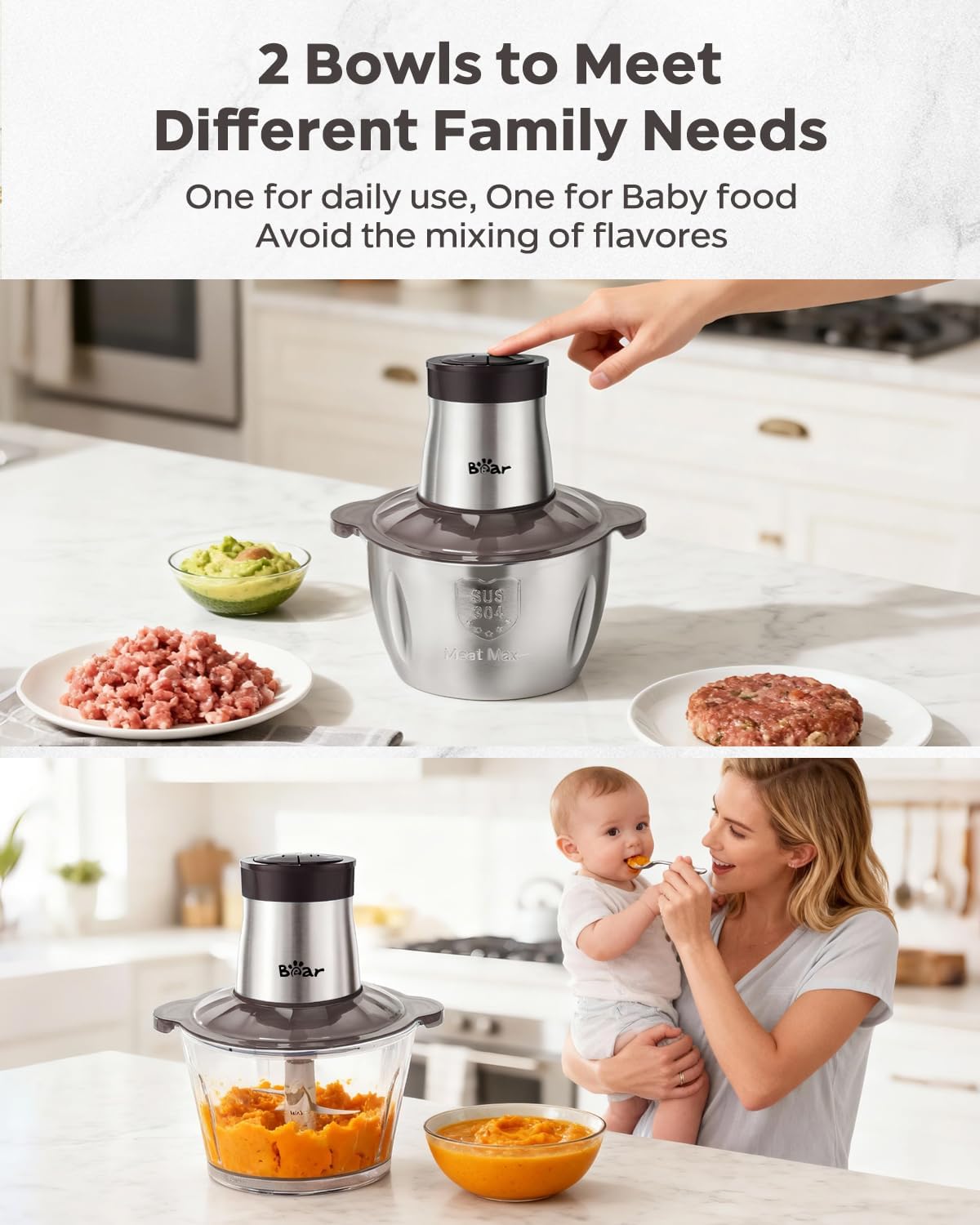 Bear 2L+1.8L 600W Electric Food Processors & Chopp... - Image 7
