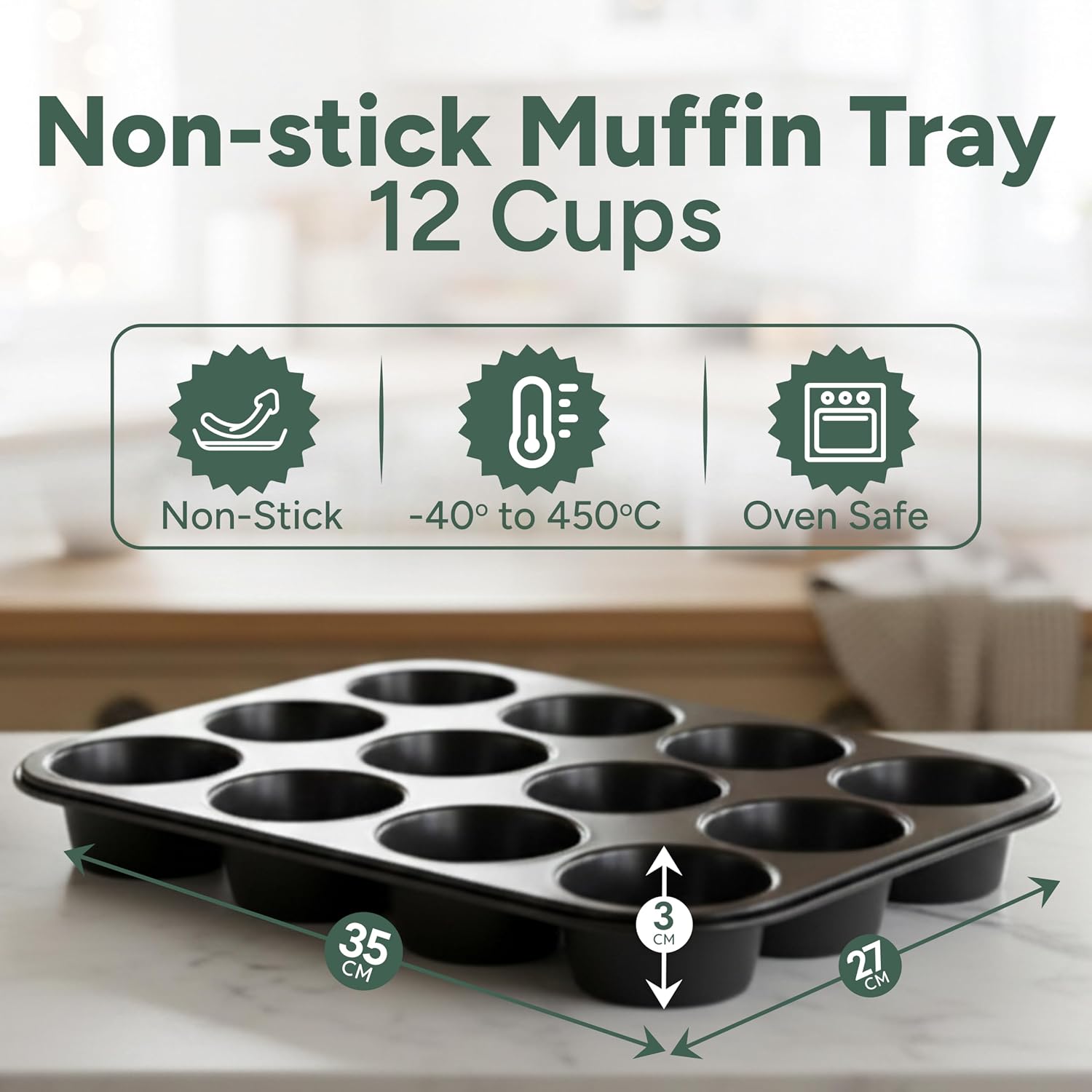 Zuvo 12 Cup Muffin Tray & Cupcake Tin, Carbon Stee... - Image 3