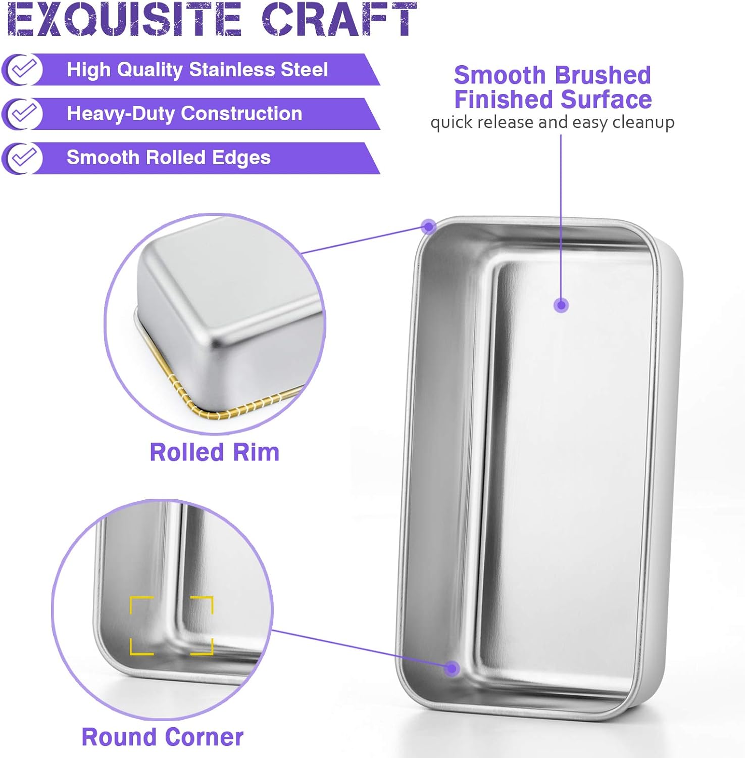 Homikit Loaf Tin Set of 2, Stainless Steel Cake Ti... - Image 3