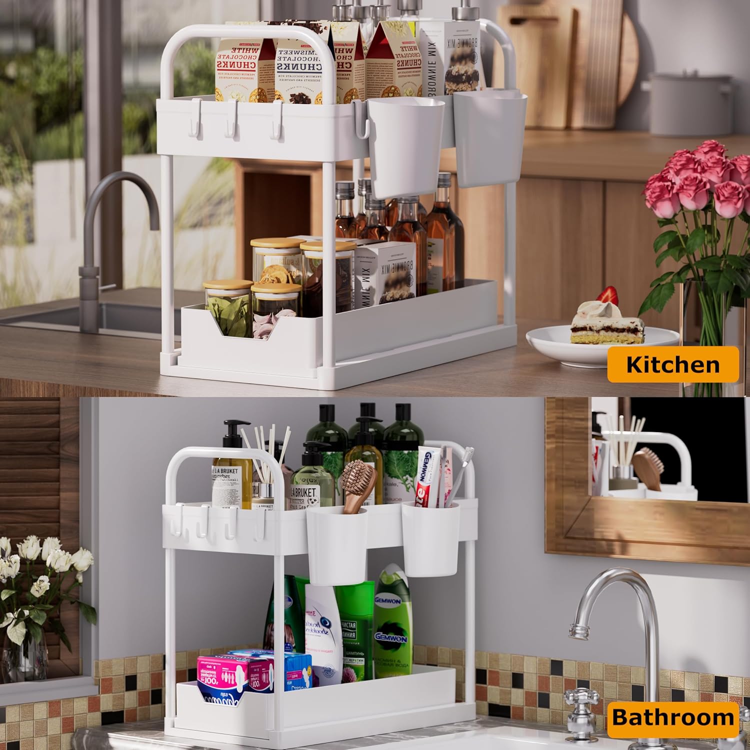 Under Sink Storage Kitchen Organiser, 2 Tier Slidi... - Image 9
