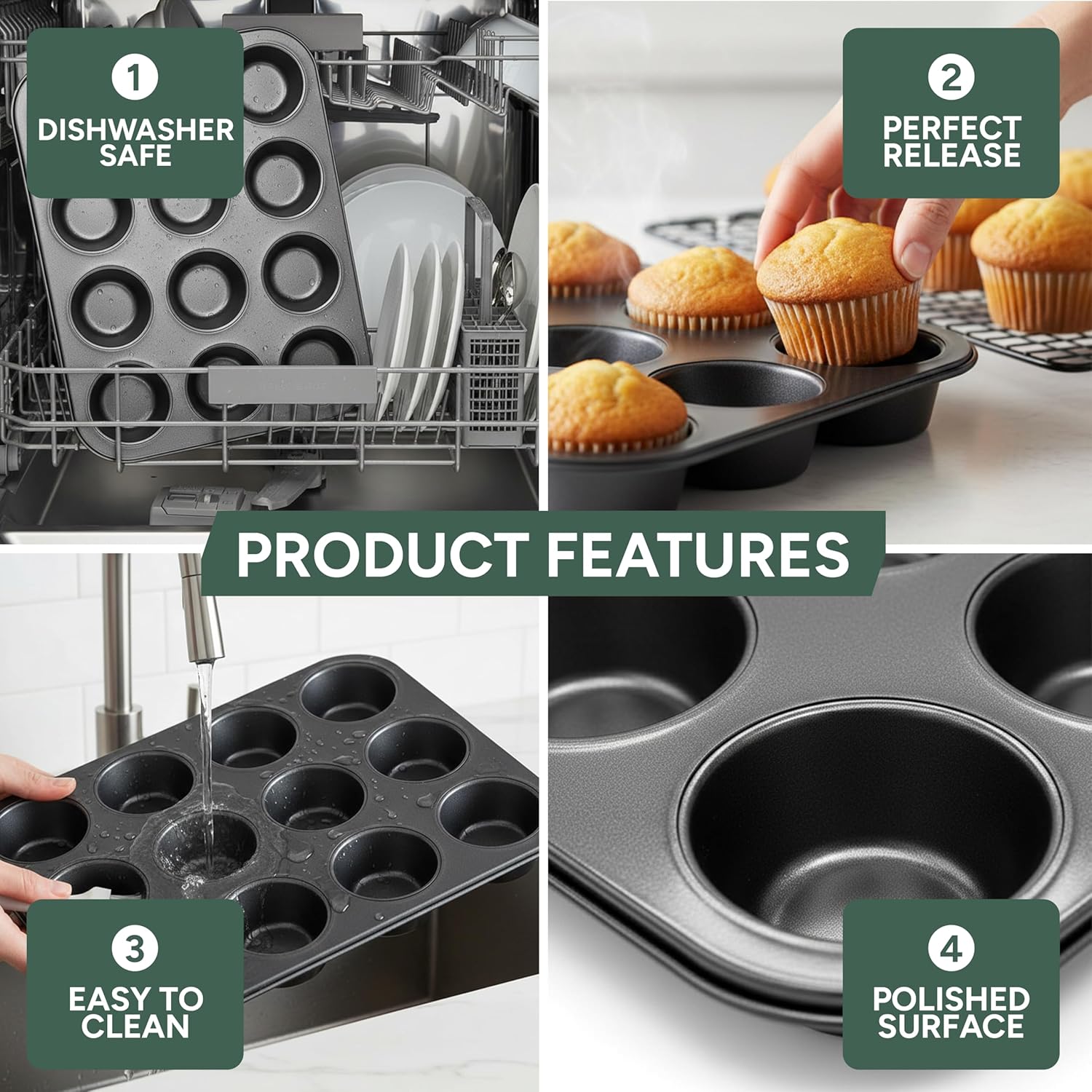 Zuvo 12 Cup Muffin Tray & Cupcake Tin, Carbon Stee... - Image 6