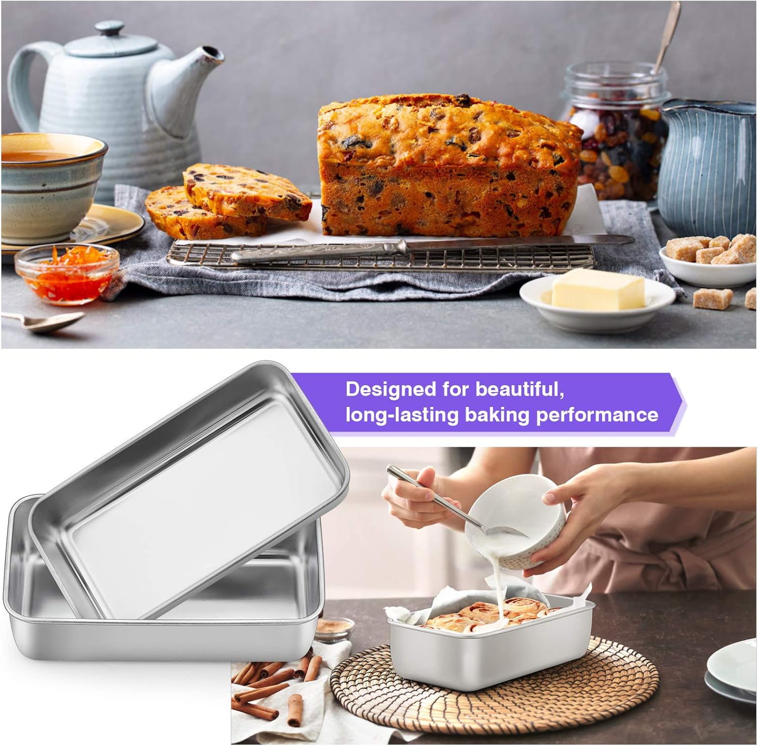Homikit Loaf Tin Set of 2, Stainless Steel Cake Ti... - Image 6