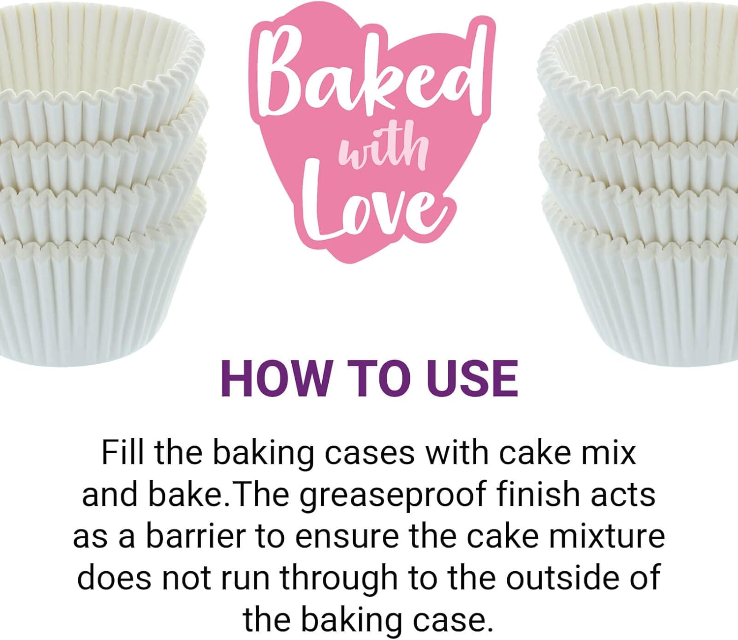 Baked with Love White Cupcake Cases, Baking Cups, ... - Image 5