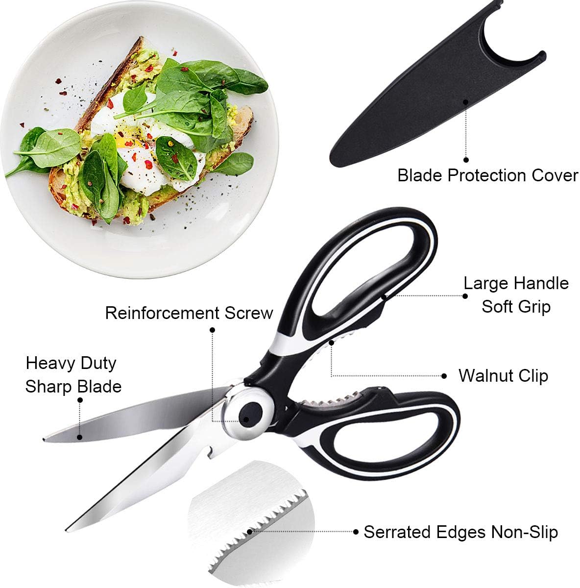 2 Pcs Kitchen Scissors, Heavy Duty Utility Food Sc... - Image 3
