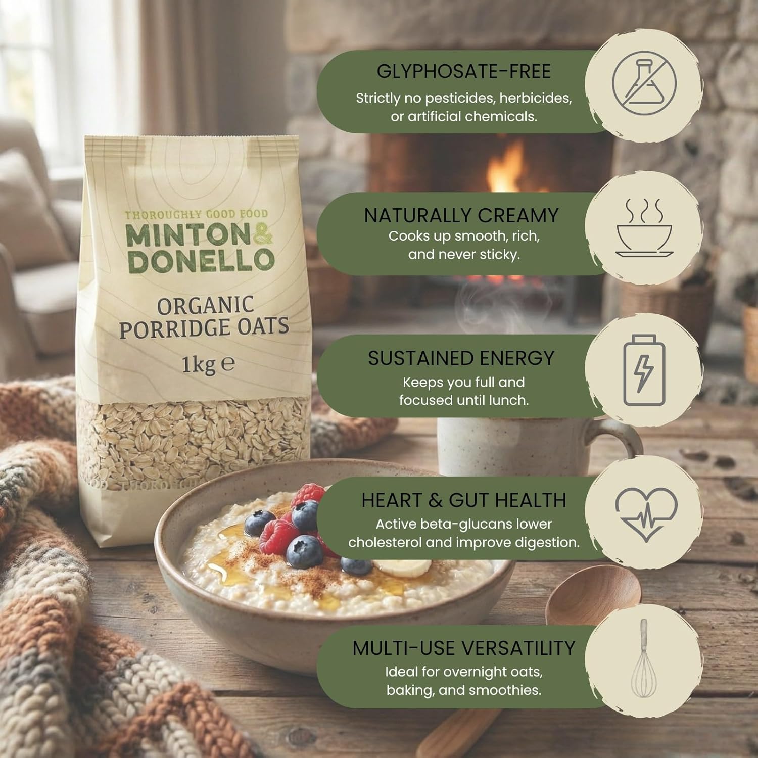 Minton & Donello Organic Porridge Oats 1kg – Whole... - Image 5