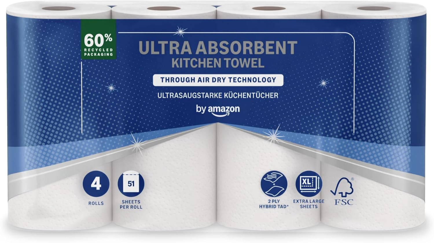 by Amazon Ultra Absorbent TAD Kitchen Roll, 4 Roll...