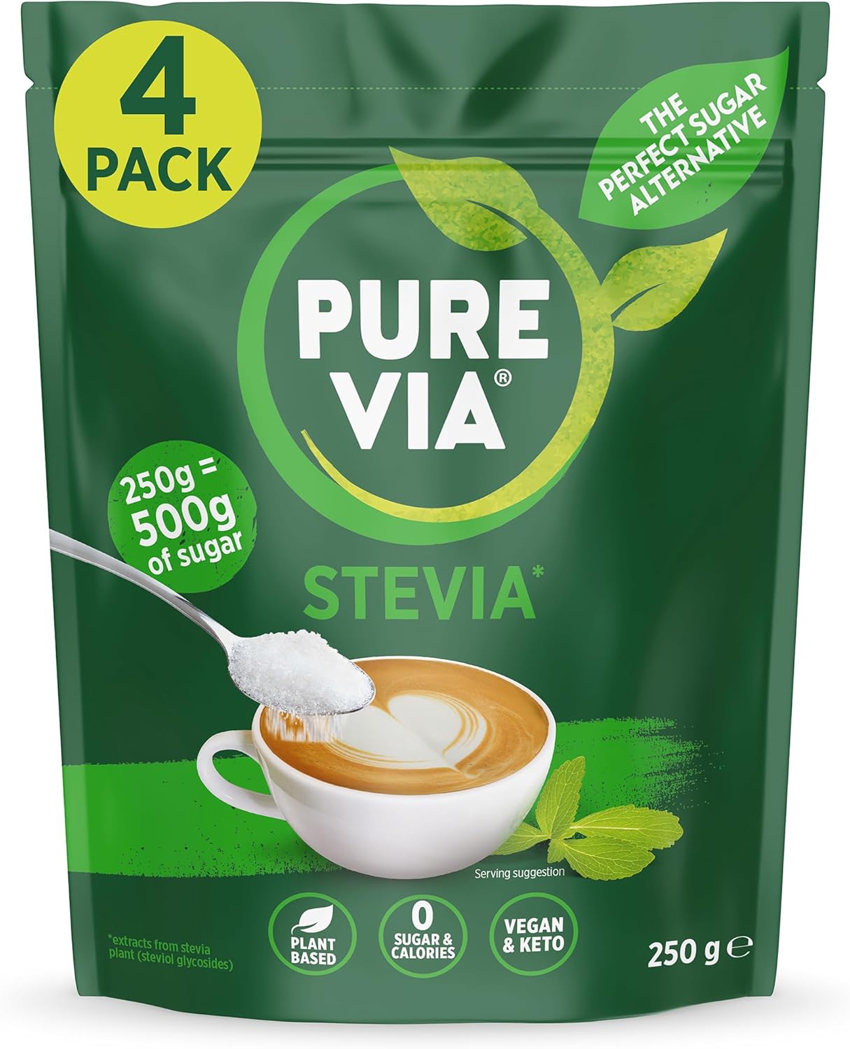 Pure Via Stevia | 1kg (250g x4) | Gluten Free, Zer...